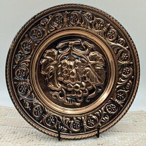 Vintage Coppercraft Guild Embossed / Repoussé Plate with Grapes and Leaves